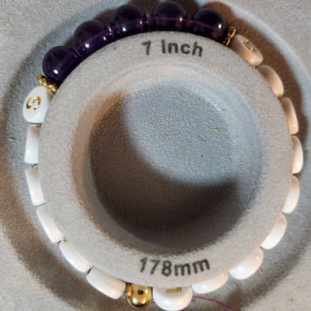 Hand Crafted Stretch Bracelet Purple White Gold Baltimore Ravens - Picture 2 of 5